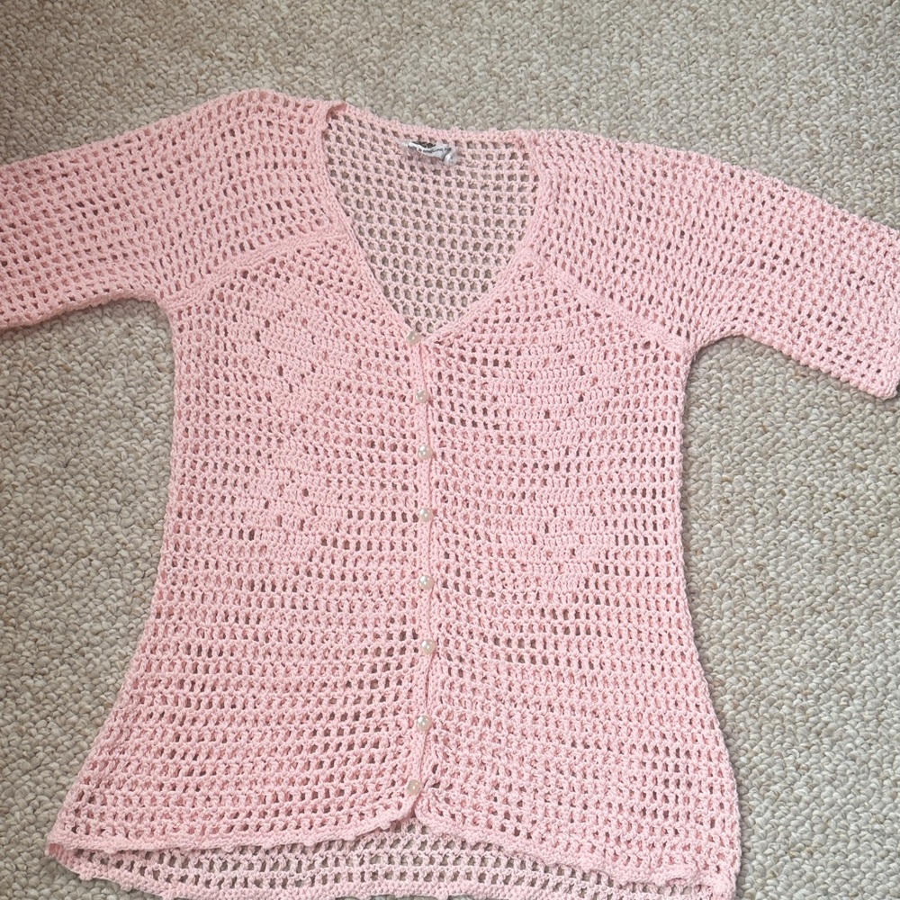 Elegant Pink Crochet Cardigan